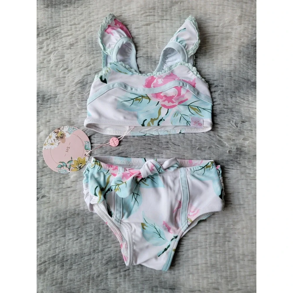 Sweet Honey Baby Girl 6m Bikini NWT Retro‎ Tankini Blue Floral Swimsuit 2 Piece